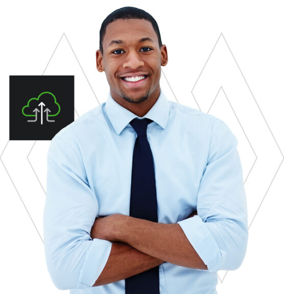 Smiling man with folded arms wearing tie